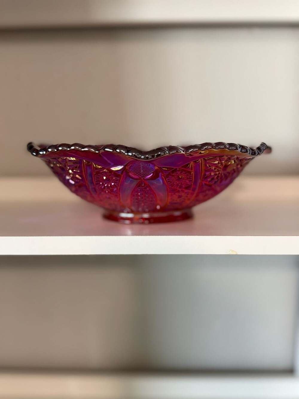 VTG Imperial Glass Amberina Iridescent Fruit Bowl, Marigold UV Reactive